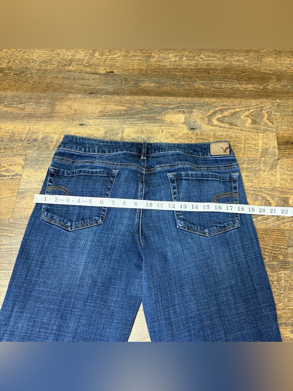 2013 American Eagle Favorite Boyfriend Jeans Stretch Blue Dark Wash Women’s 14 - Picture 6 of 11